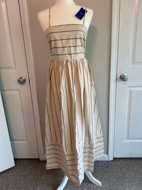 Striped Beige Maxi Dress with Spaghetti Straps
